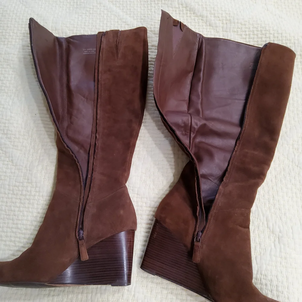 Cole Haan Brown Suede Cora Wedge Tall Boots Size 6,5